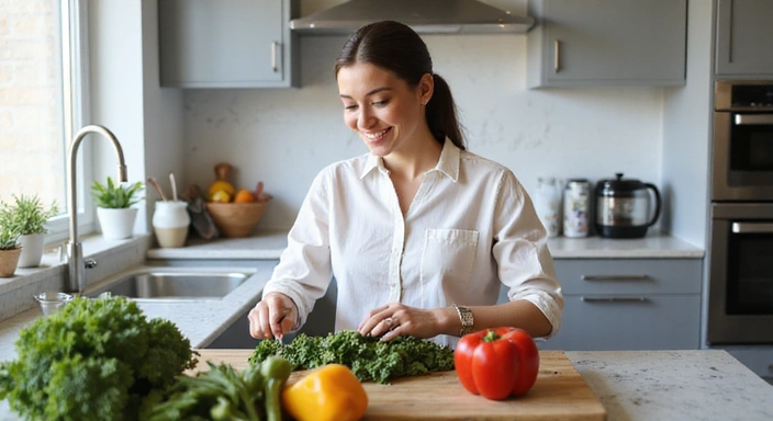 Kobieta przygotowująca zdrowy posiłek z warzyw